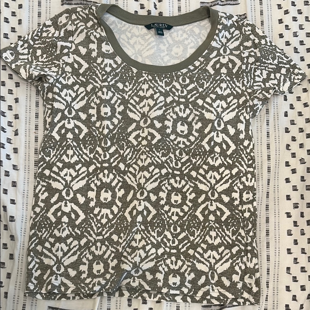 Women's Ralph Lauren Green and Creamy White Patterned Top